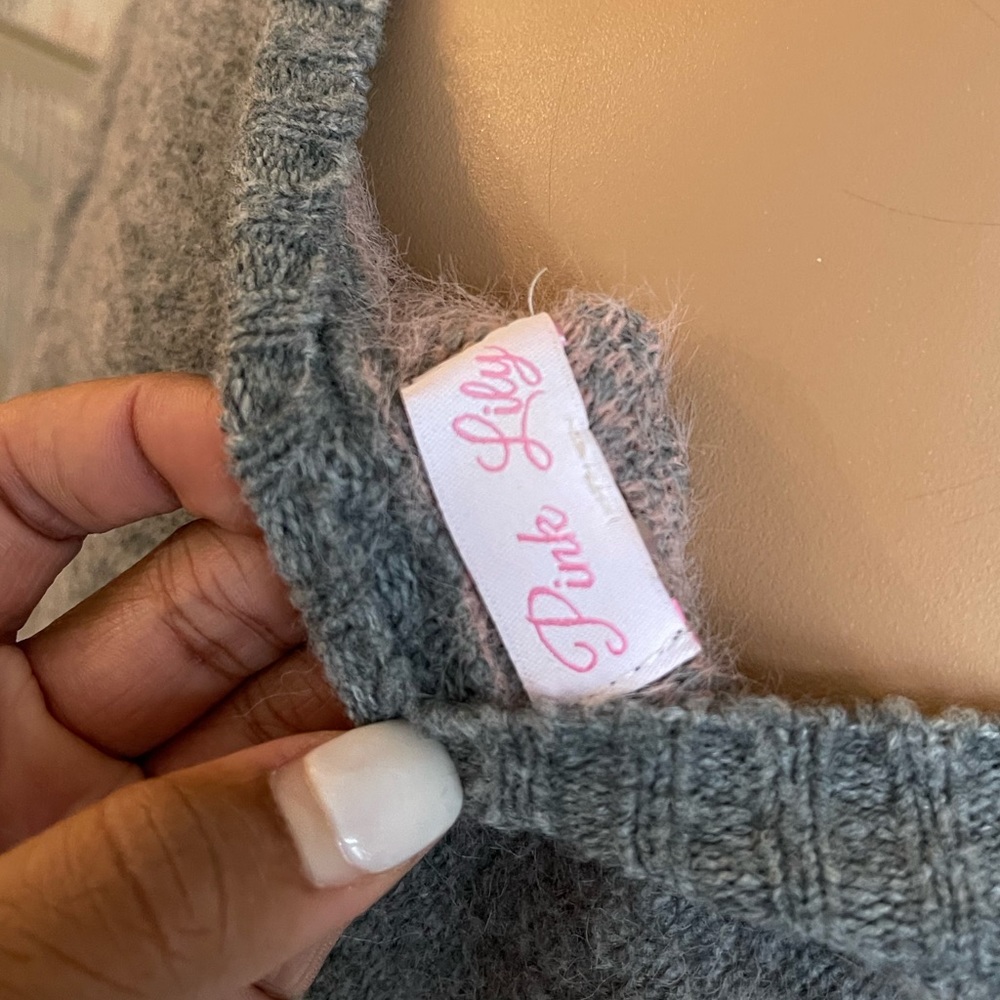 Pink Lily! BRAND NEW! Never worn! Grey with pink & blue stripes! Fuzzy! - Picture 5 of 5